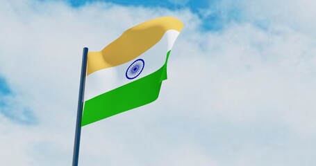 3D illustration of India Flags are waving in the sky
