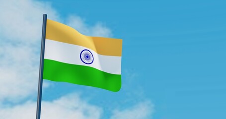3D illustration of India Flags are waving in the sky