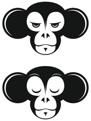 Cartoon style monkey characters, monkey face, isolated on white background.