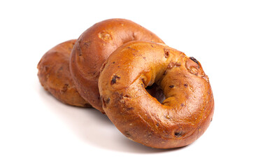 Row of Three Cinnamon Raisin Bagel Isolated on a White Background