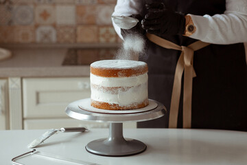 Cream cake making process. delicious homemade cake