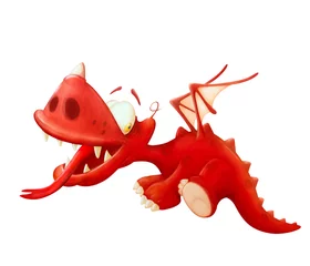 Zelfklevend Fotobehang  Illustration of a Cute Cartoon Character. Red Dragon   © liusa