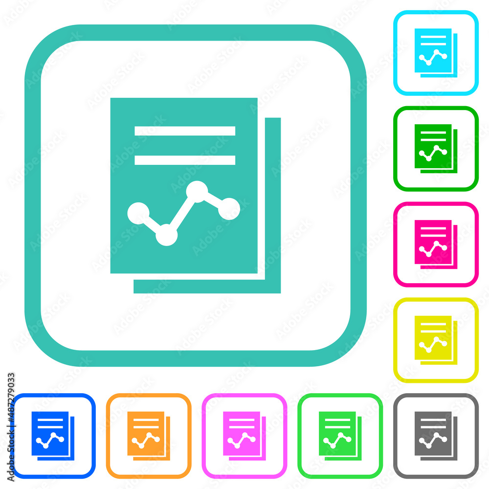 Poster report with graph solid vivid colored flat icons