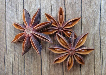 star anise on wooden background