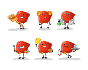 liver profession set character. cartoon mascot vector