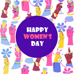 mix race hands holding glasses of champagne international happy womens day celebration concept 8th march