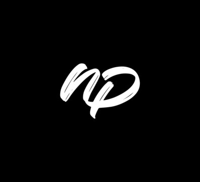 White Vector Letters Logo Brush Handlettering Calligraphy Style In Black Background Initial np