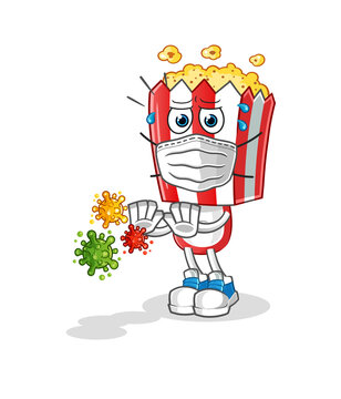 popcorn head cartoon refuse viruses. cartoon mascot vector