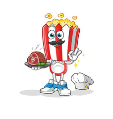 popcorn head cartoon chef with meat mascot. cartoon vector