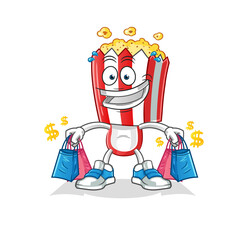 popcorn head cartoon shoping mascot. cartoon vector