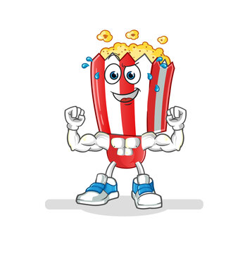 popcorn head cartoon muscular. cartoon mascot vector