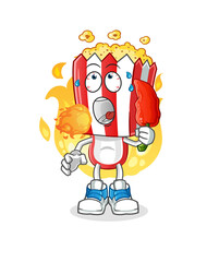 popcorn head cartoon eat hot chilie mascot. cartoon vector