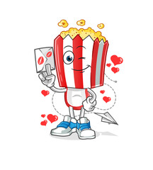popcorn head cartoon hold love letter illustration. character vector