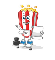 popcorn head cartoon writer vector. cartoon character