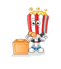 popcorn head cartoon judge holds gavel. character vector