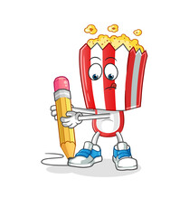 popcorn head cartoon write with pencil. cartoon mascot vector