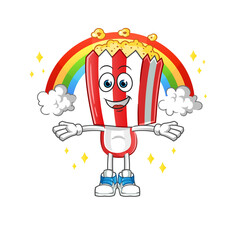 popcorn head cartoon with a rainbow. cartoon vector