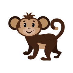 A monkey. Brown monkey in cartoon style. The mammal closest in structure to humans belongs to the order primates. Vector illustration isolated on a white background for design and web.