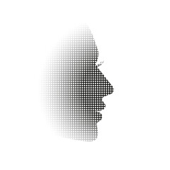 Silhouette of female face in profile. Isolated vector black and white icon on a white background. Optical effect. 
