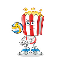 popcorn head cartoon play volleyball mascot. cartoon vector