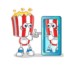 popcorn head cartoon looking into mirror. cartoon mascot vector