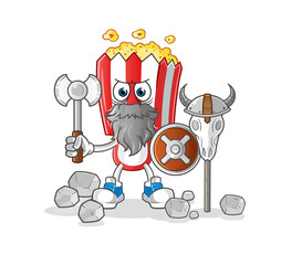 popcorn head cartoon viking with an ax illustration. character vector