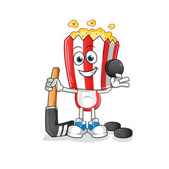 popcorn head cartoon playing hockey vector. cartoon character