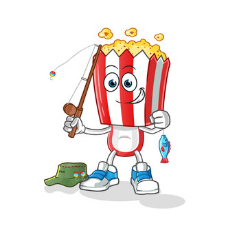 popcorn head cartoon fisherman illustration. character vector