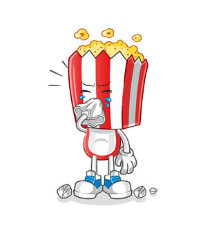 popcorn head cartoon blowing nose character. cartoon mascot vector