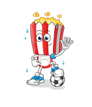 popcorn head cartoon playing soccer illustration. character vector