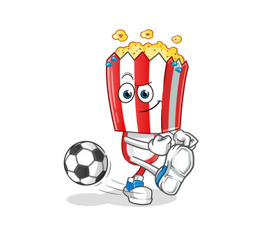 popcorn head cartoon kicking the ball. cartoon mascot vector