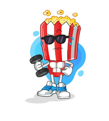 popcorn head cartoon lifting dumbbell vector. cartoon character