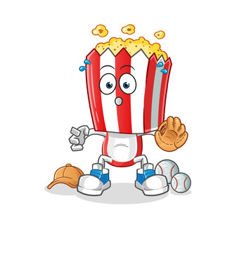 popcorn head cartoon baseball Catcher. cartoon mascot vector