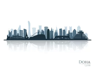 Fotobehang Doha skyline silhouette with reflection. Landscape Doha, Qatar. Vector illustration. © greens87