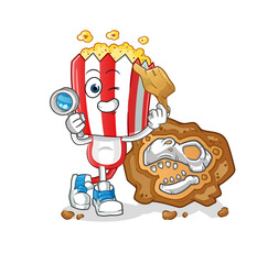 popcorn head cartoon archaeologists with fossils mascot. cartoon vector