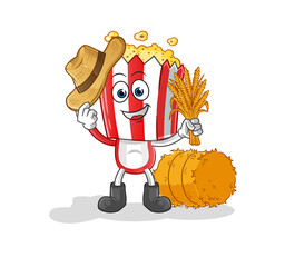 popcorn head cartoon farmer mascot. cartoon vector