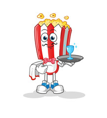 popcorn head cartoon waiter. cartoon mascot vector