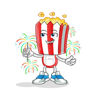 popcorn head cartoon with fireworks mascot. cartoon vector