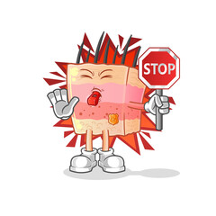 skin structure holding stop sign. cartoon mascot vector