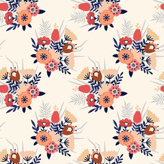 Vector seamless pattern with floral pattern. Boho colors, pastel colors. For printing on fabrics and clothes. For wall design. Poster for the interior, postcard, congratulation. in hand drawn style