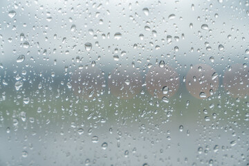 Raindrops on glass Windows on a rainy day