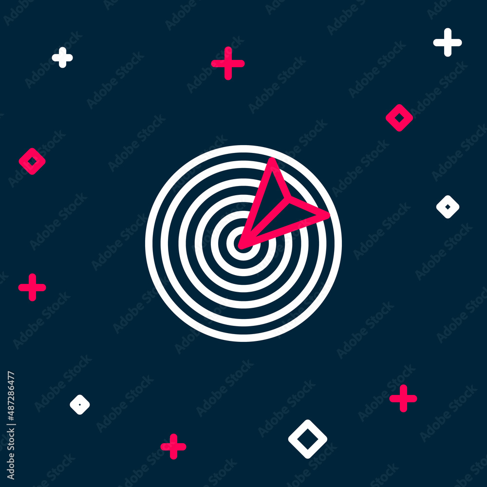 Poster line target sport icon isolated on blue background. clean target with numbers for shooting range or 