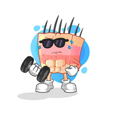 skin structure lifting dumbbell vector. cartoon character