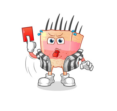 skin structure referee with red card illustration. character vector