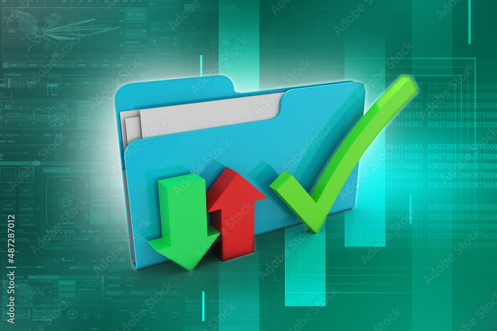 Poster 3d illustration uploading downloading arrow with folder