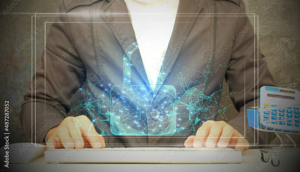 Poster double exposure of unlocking the scanner and gaining access to the enterprise data network biometric