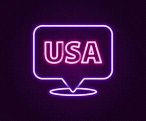 Glowing neon line USA Independence day icon isolated on black background. 4th of July. United States of America country. Colorful outline concept. Vector