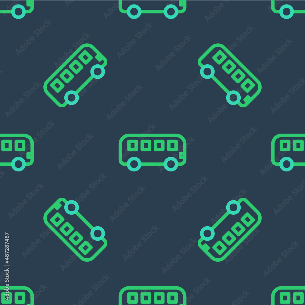 Poster line bus toy icon isolated seamless pattern on blue background. vector