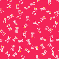 Line Broken ancient column icon isolated seamless pattern on red background. Vector