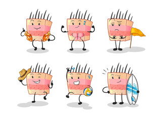 skin structure beach vacation set character. cartoon mascot vector